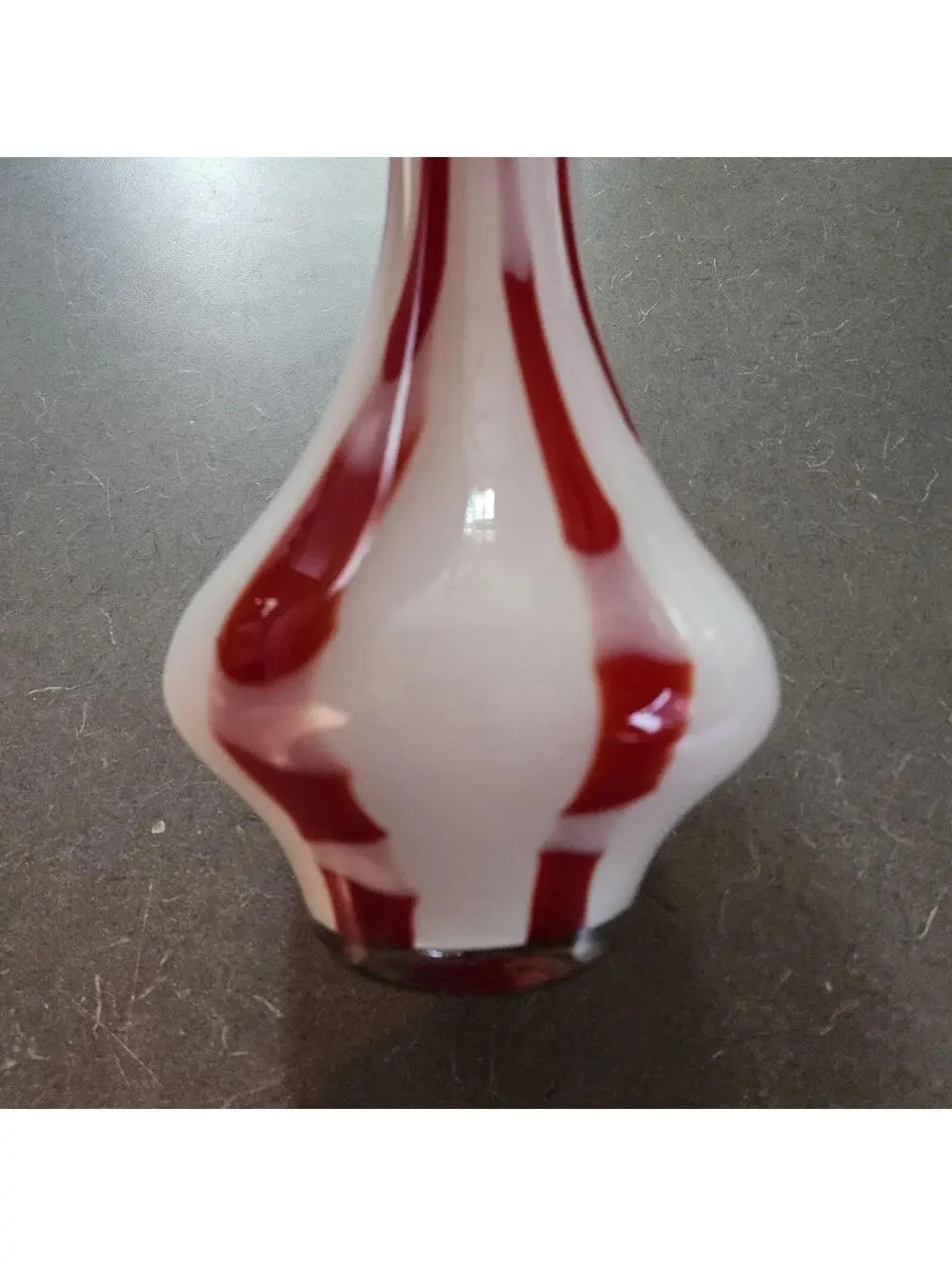 Murano Style Hand Blown Art Glass Vase Red White Swirl Candy Cane 9.5